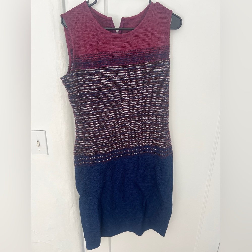 St. John Burgundy and Navy Knit Midi Dress